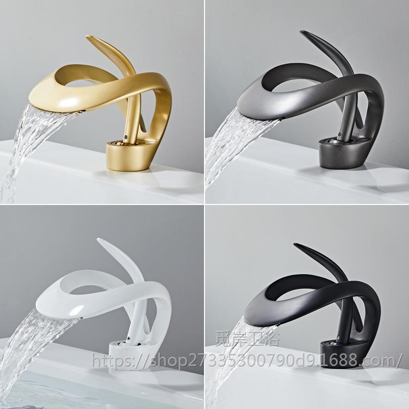 Cross-border bathroom, waterfall faucet, cold and hot water, creative hand washing, washbasin, washbasin, all copper, for villa household use full figure