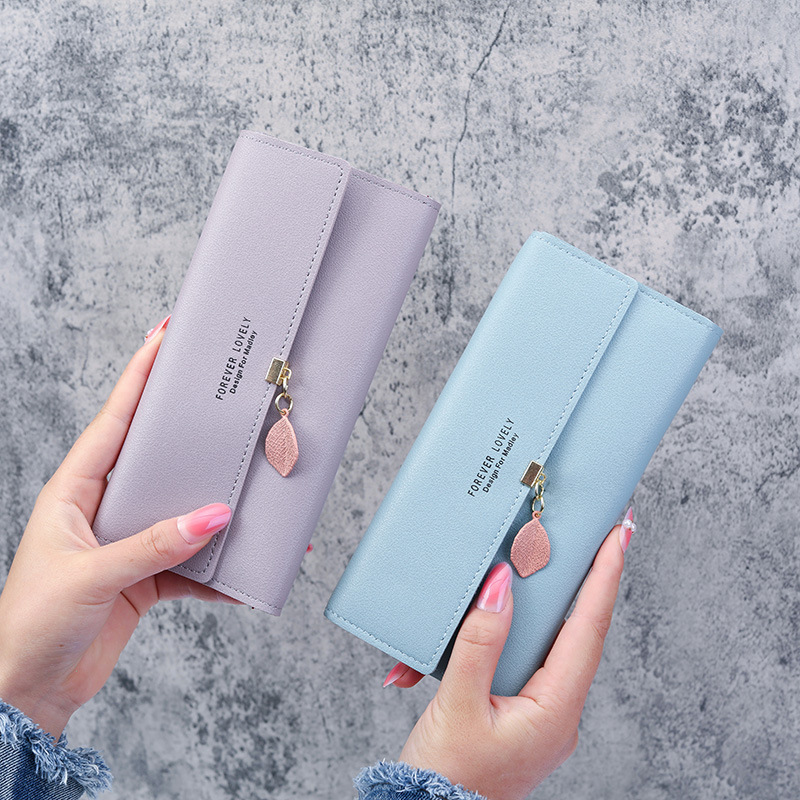 The 2021 new multi-functional Korean-style simple leaf pendant long three-fold wallet wallet is practical and portable Specification drawing