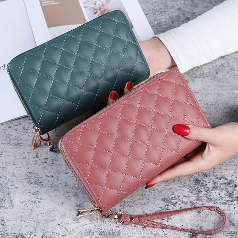 Women's long wallet 2022 new style European and American double zipper large-capacity clutch bag, women's embroidered mobile phone case in stock wholesale Specification drawing