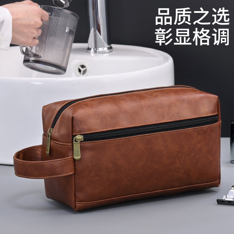 Retro large-capacity high-end men's makeup bag, business travel portable new toiletry bag, cosmetics storage bag Specification drawing