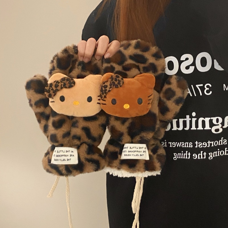 Leopard-print cat plush scarf for women, new 2024 style, high appearance level, winter windproof and cold-proof, thickened and fleece warm scarf Specification drawing