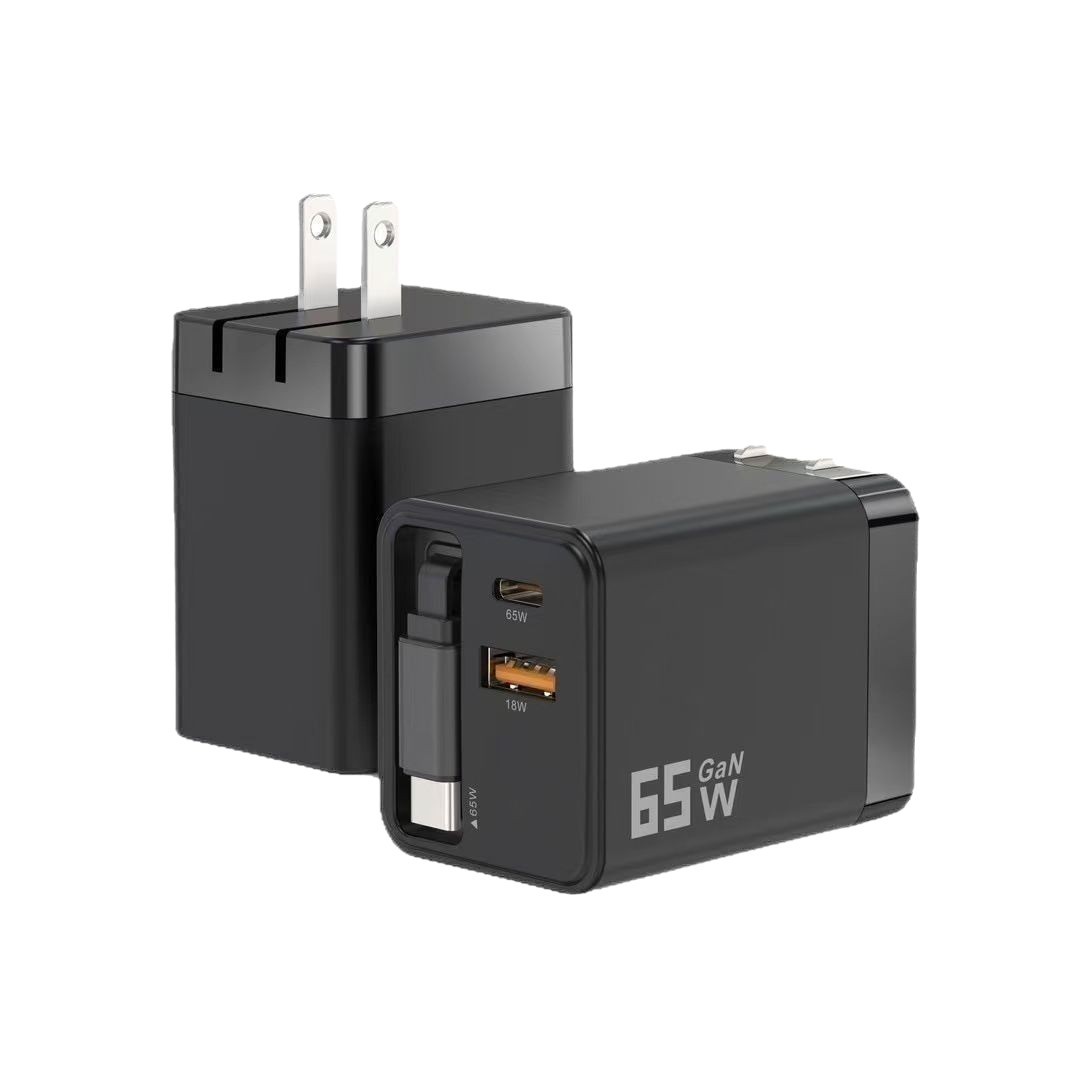 65W dual-port cable adapter, 65W extendable cable TYPE-C charger, CE certified 65W extendable cable charger Item Picture