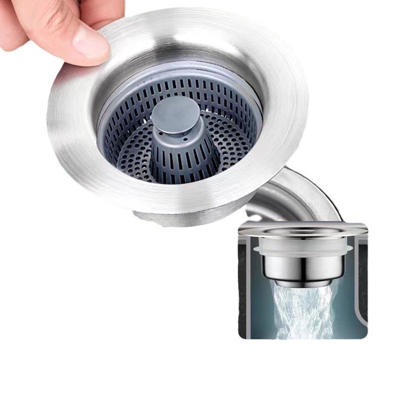 Household kitchen sink bounce core, ABS anti-clogging drain, press-type water-blocking filter, basket, sink drain Item Picture