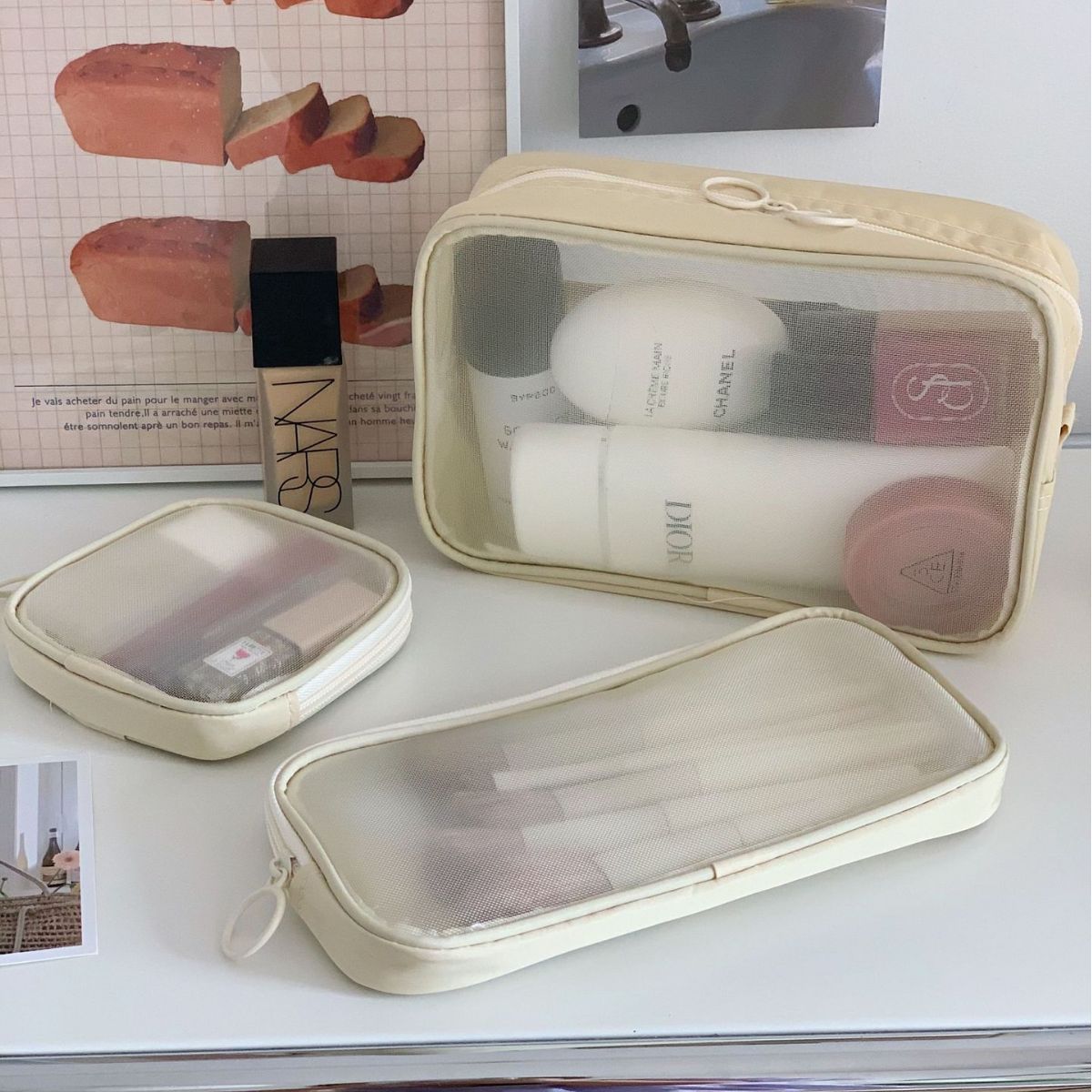Makeup bag, makeup brush storage bag, ins portable transparent travel toiletry bag, large-capacity cosmetics storage bag Specification drawing
