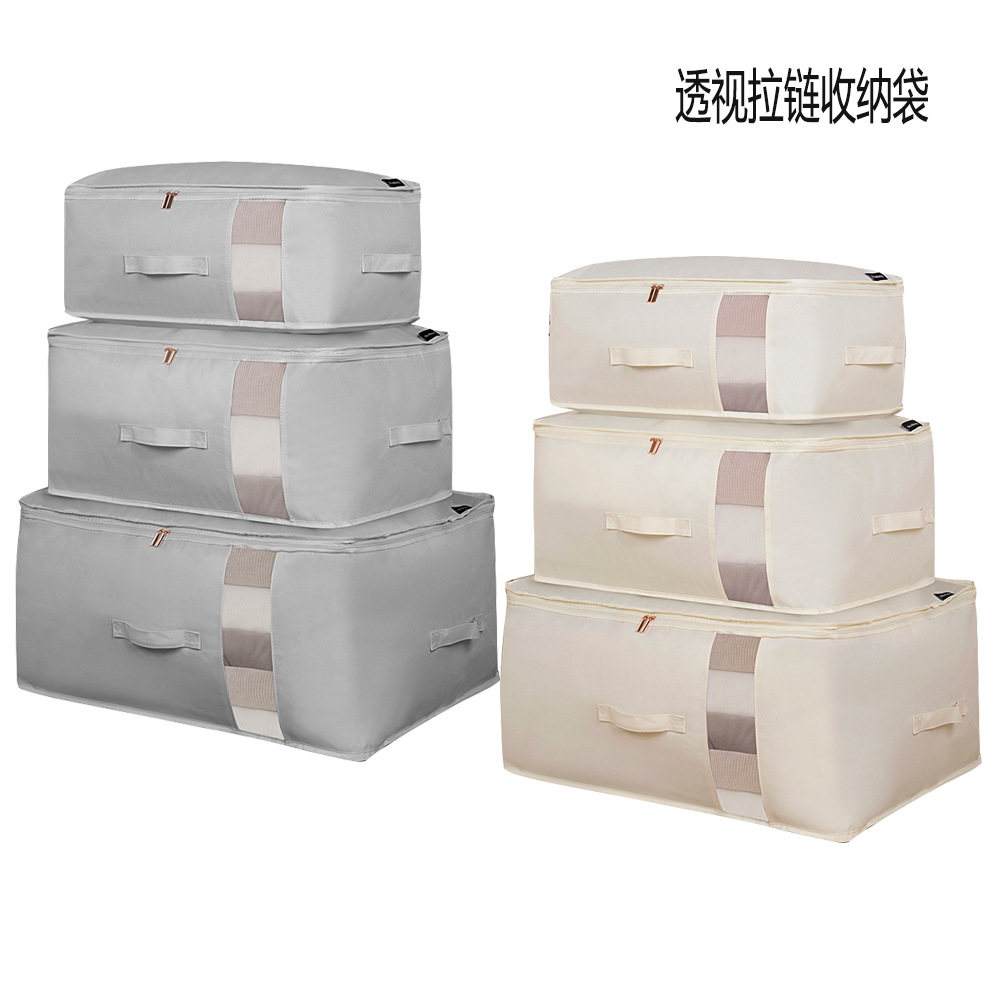 Cross-border Japanese and Korean cotton quilt bags, mesh fabric transparent clothing quilts, wardrobe organization bags, thickened solid-color cotton quilt storage bags Application Scenario