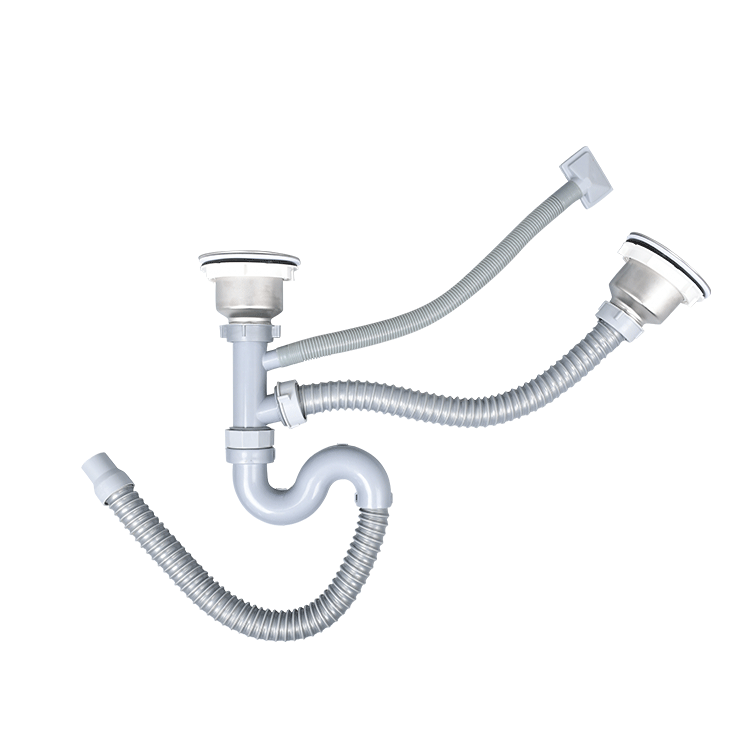 Stainless steel sink drain pipe, sink drain, double-groove drain pipe, S-bend pipe fitting, sink drain pipe Item Picture
