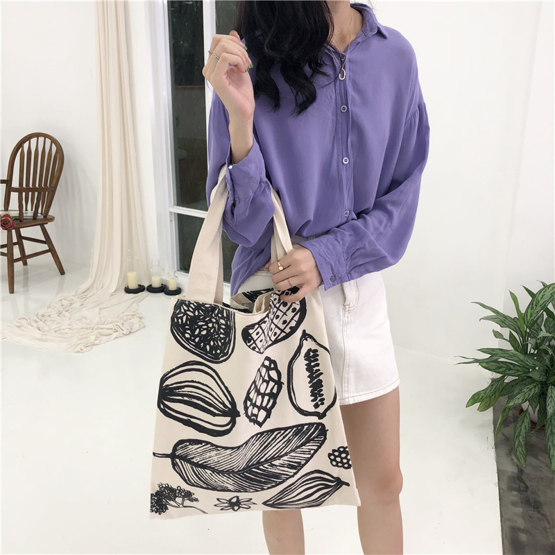 E53 New leaf print thick canvas bag, simple single-shoulder bag, large capacity Korean version hand-held women's bag Specification drawing