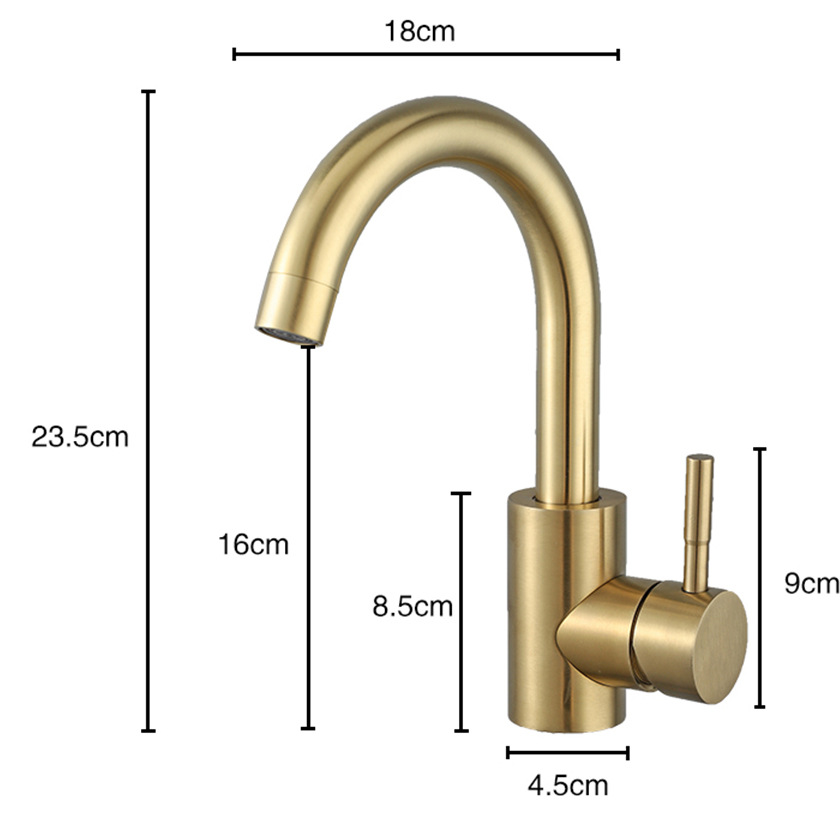 304 stainless steel kitchen faucet, golden brushed washbasin, cold and hot water faucet, sink, rotating faucet Application Scenario