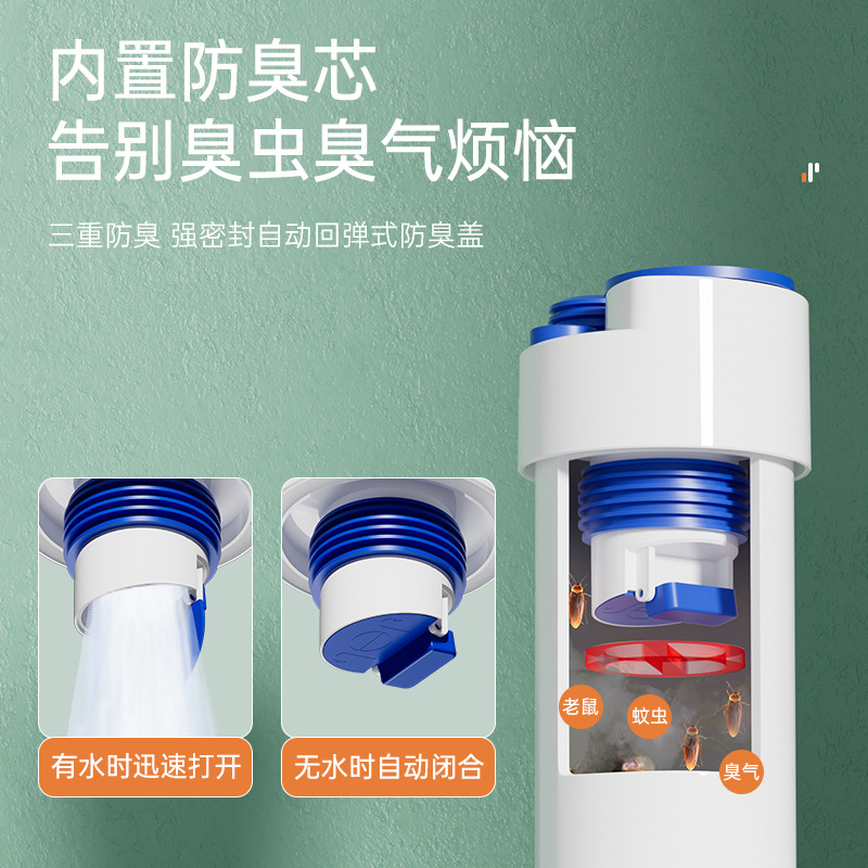 Multi-functional kitchen sewer pipe anti-odor sealing plug, universal bathroom, balcony, washing machine drainage pipe diverter Application Scenario