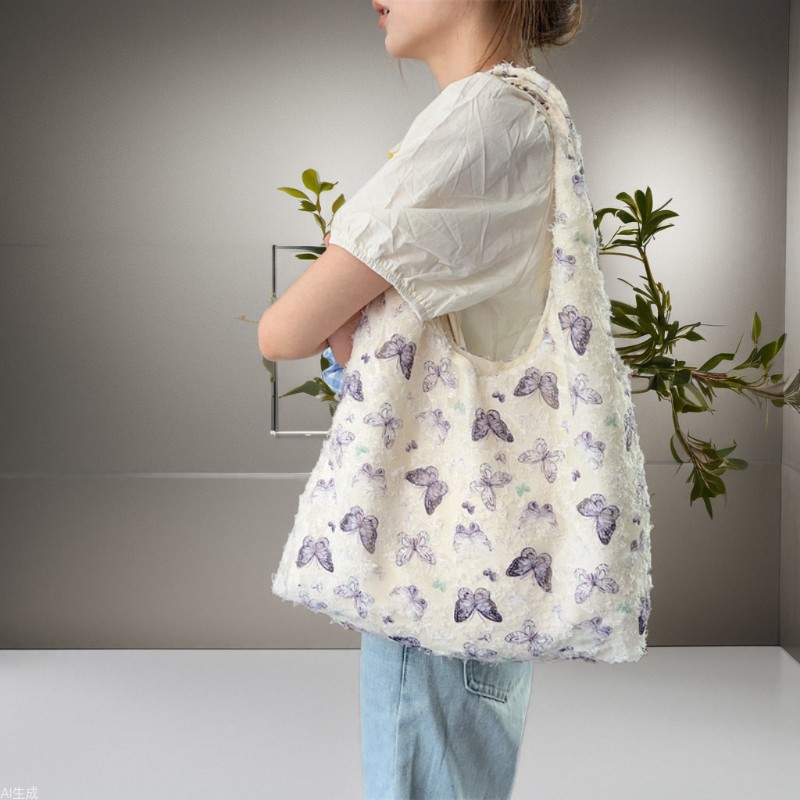 46102 Lace Butterfly New Trendy Canvas Bag, new artistic tote bag for women, Large capacity commuting vest bag full figure