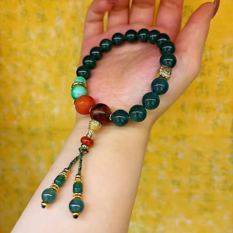 国潮系列新中式绿色翡翠玻璃闪亮清凉经典优雅大女主手串104145