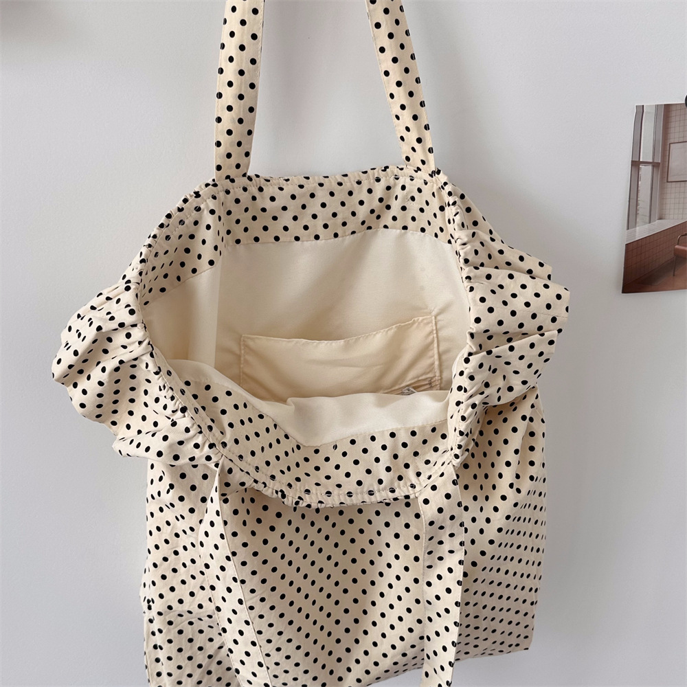 46191 Korean ins polka dot lace canvas bag, women's single-shoulder large-capacity tote bag, student commuting bag for class Application Scenario