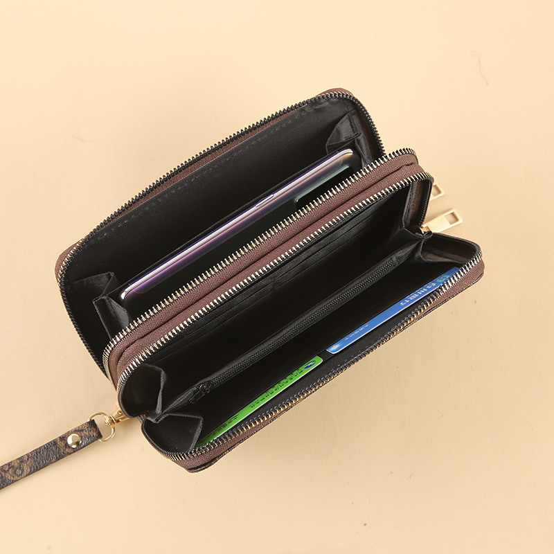 New printed wallet, long large-capacity double-layer clutch bag, double-zipper multi-functional retro portable bag details Picture