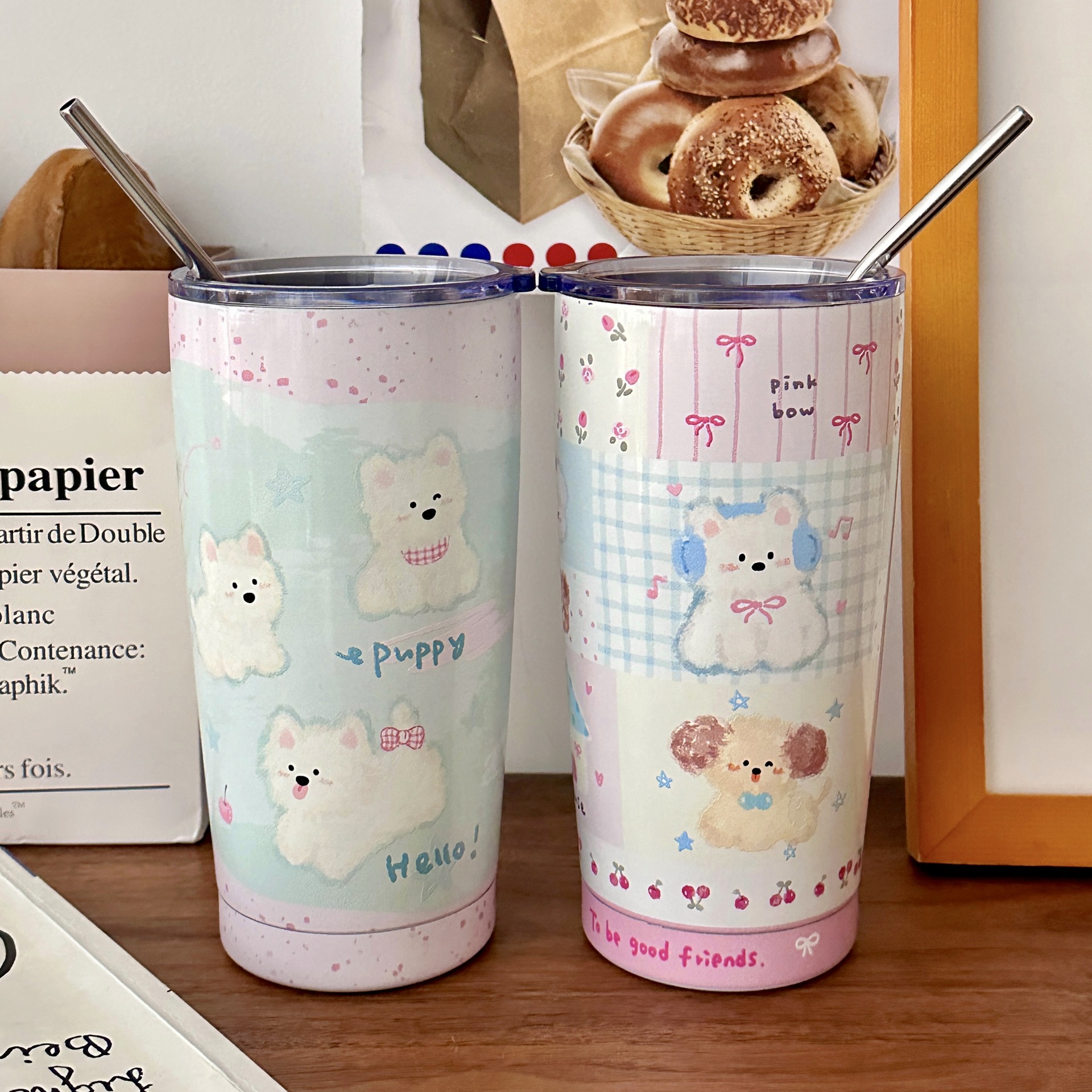Super cute West Highland dog portable cup, water cup, women's portable large-capacity straw cup, high-temperature resistant insulated cup full figure