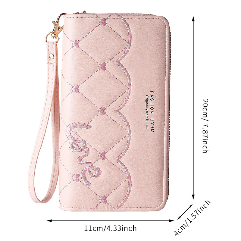 Embroidered thread wallet, new fashionable women's mobile phone bag, women's long wallet, zipper bag, hand-held bag, women's wallet, hand-grabbed bag Item Picture