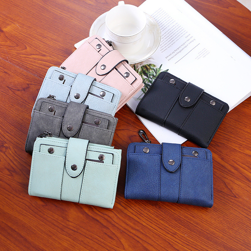 Women's wallet Korean version 20% off. Solid color short buckle student wallet, new styles for spring, autumn and winter, factory direct sales Item Picture