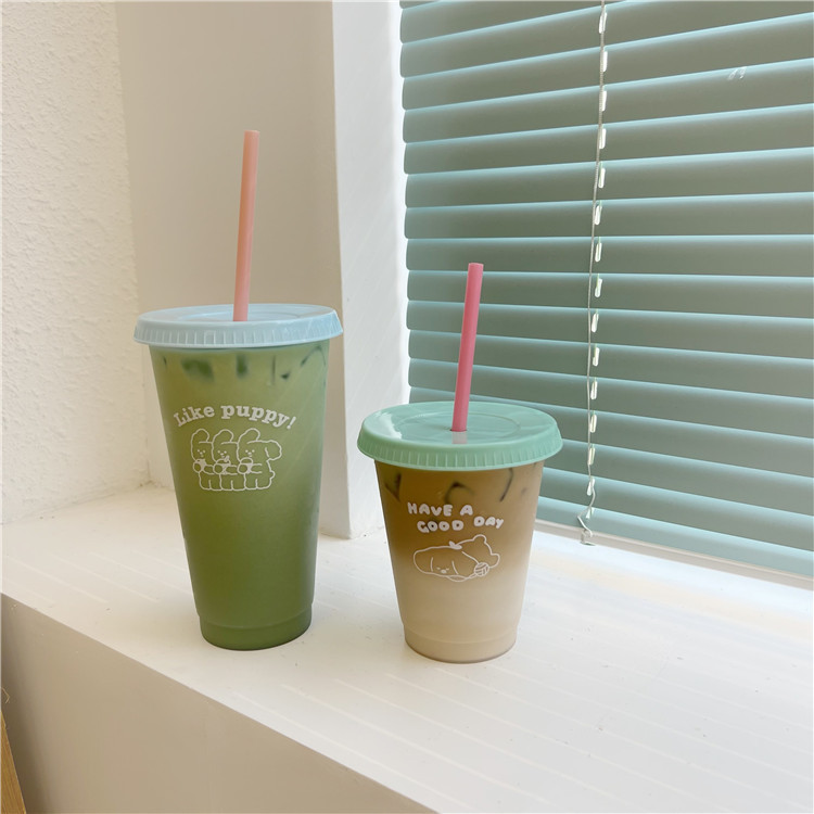 Original works are copyrighted! Korean-style niche cartoon dog summer coffee cup, plastic straw cup, large-capacity portable cup full figure