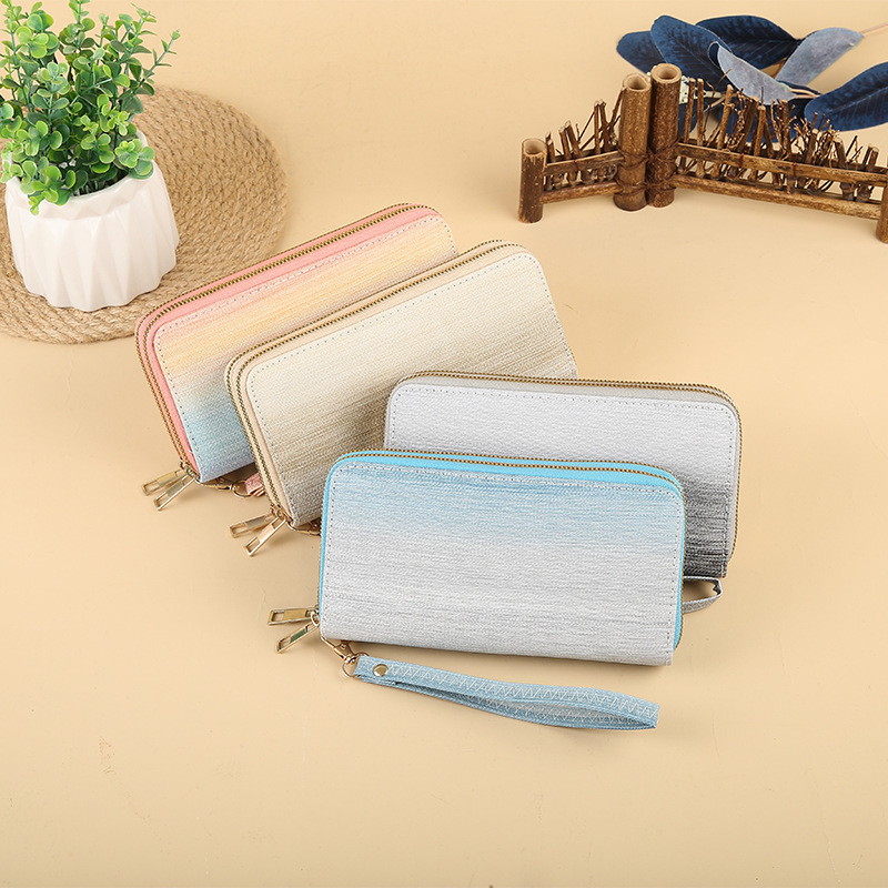 2023 New style women's wallet Long matte double zipper clutch, fashionable gradient color multi-slot wallet for women details Picture