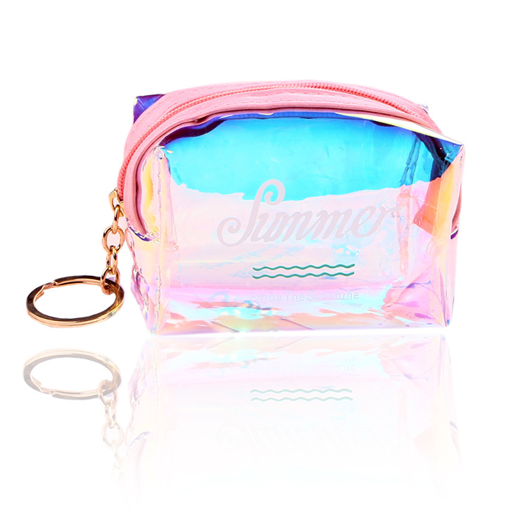 ins girl Heart transparent laser coin purse, Korean version square octagonal data cable bag, female Internet celebrity jelly coin purse Item Picture