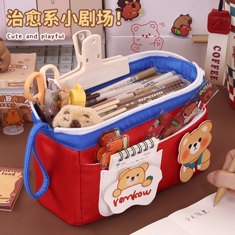 New cross-border large-opening steel wire pencil case, cute and niche stationery, high appearance level for primary and secondary school students, large-capacity pencil case full figure