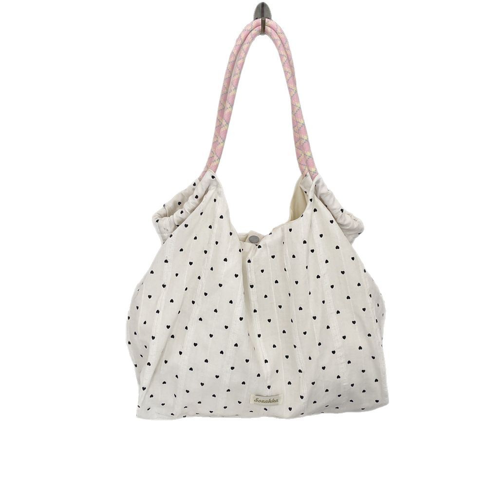 5493 New Chiffon cherry flower large-capacity single-shoulder canvas bag, daily commuting underarm single-shoulder tote bag Item Picture