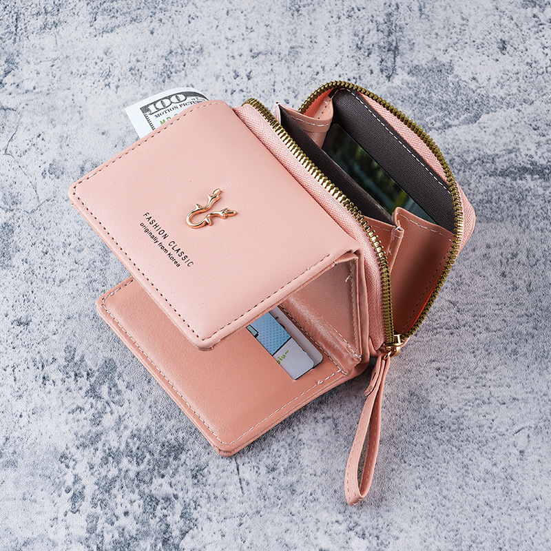 Cross-border Ladies' Small Wallet 2025 New model hand-held coin purse two-in-one zipper three-fold card bag integrated storage bag Specification drawing