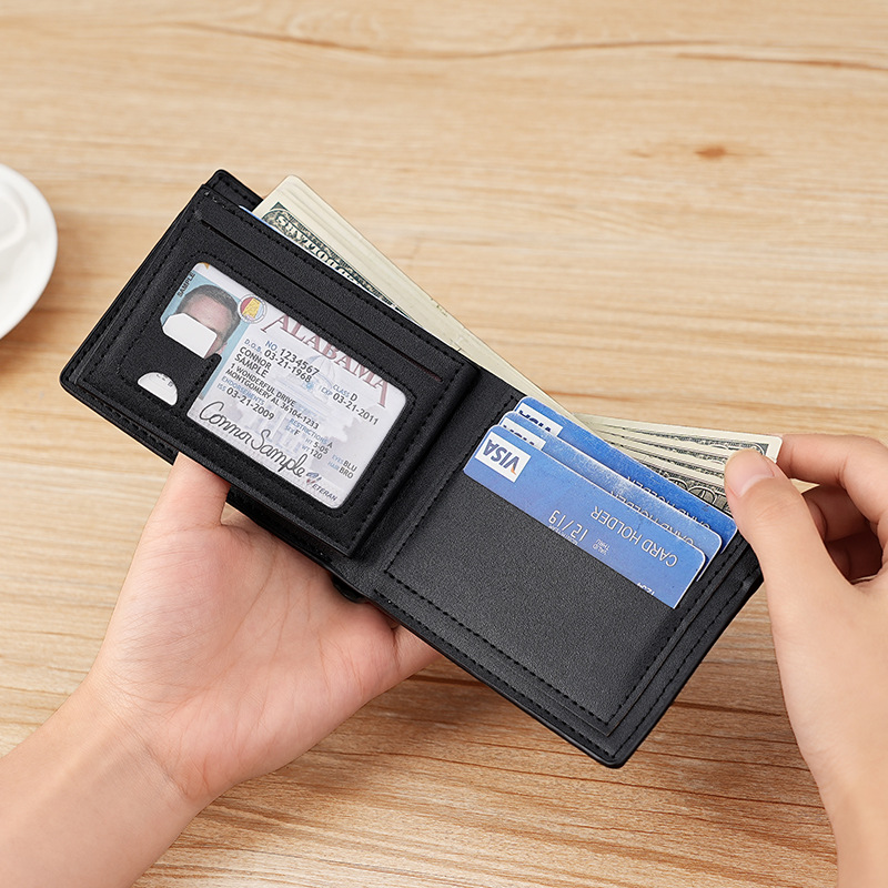 Men's business card holder, cross-border short wallet, retro patterned thin multi-slot wallet, US dollar bag details Picture