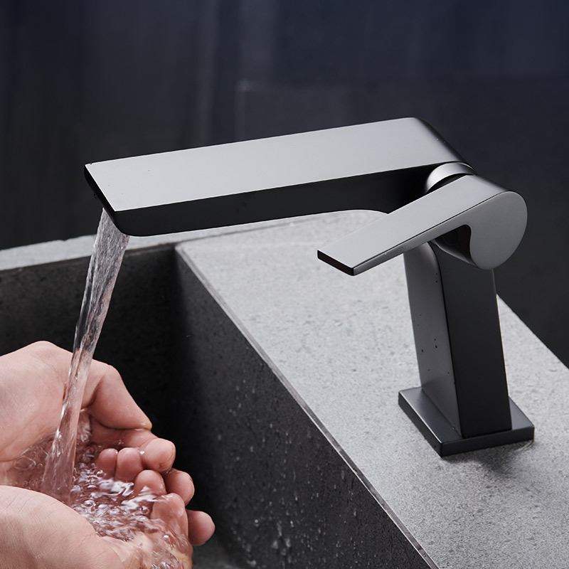 Cross-border wholesale, factory, hotel, home, bathroom, washbasin, basin, all-copper, grey piano, faucet details Picture