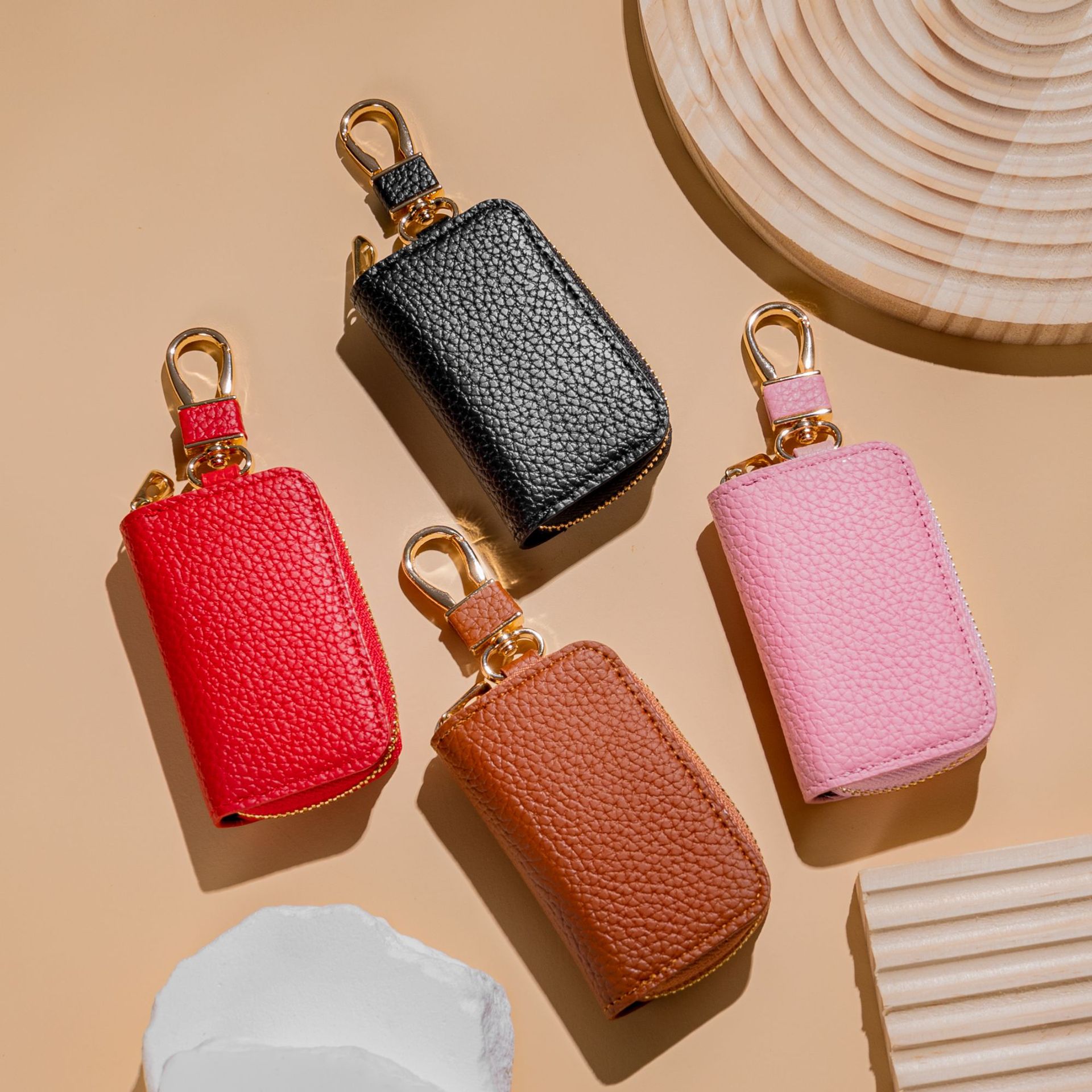 Cross-border fashion lychee pattern car key case, universal model, men's and women's storage key case, mini key case full figure
