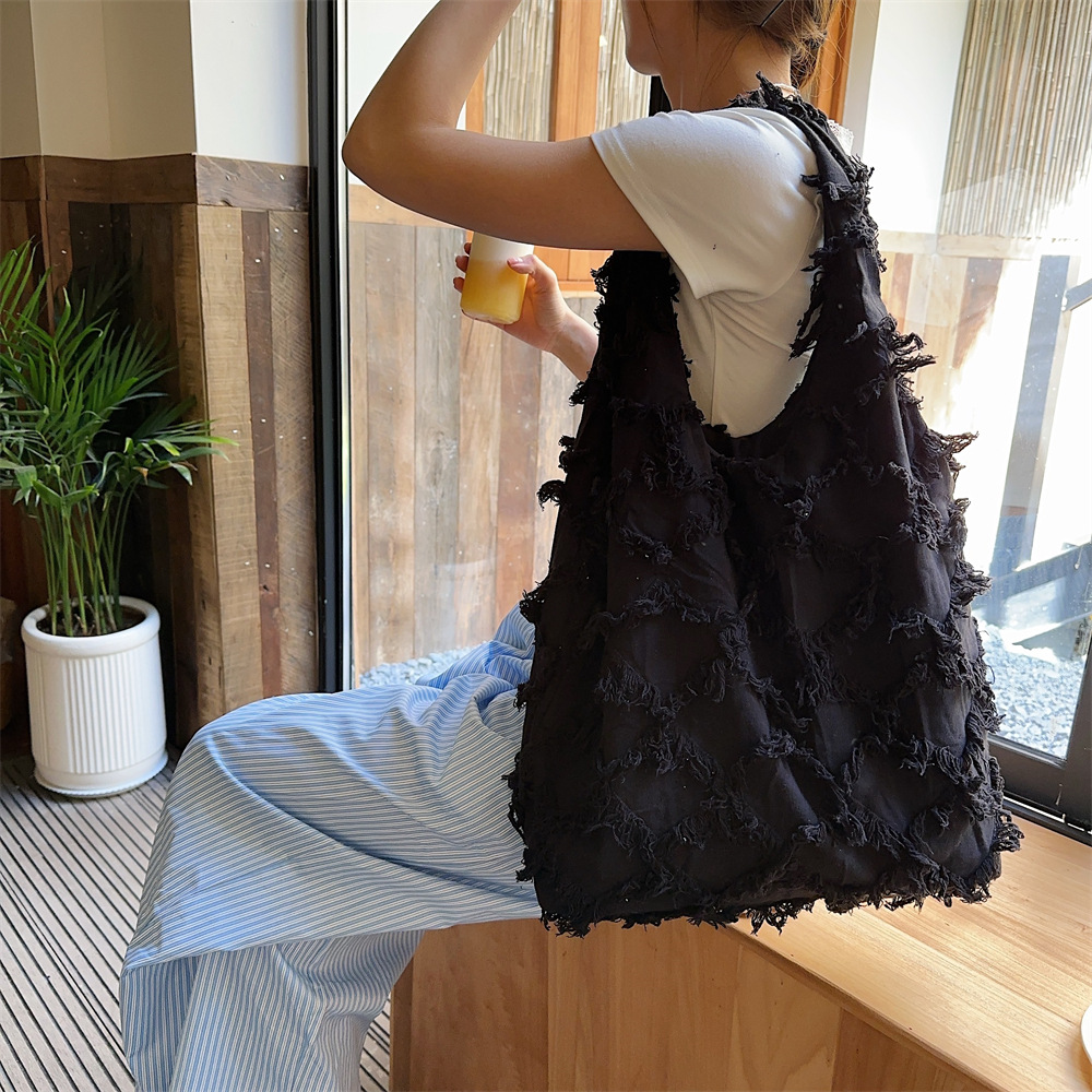 45155 Fringed bag, female college student's class bag, vest bag, artistic single-shoulder bag, large-capacity canvas bag Specification drawing