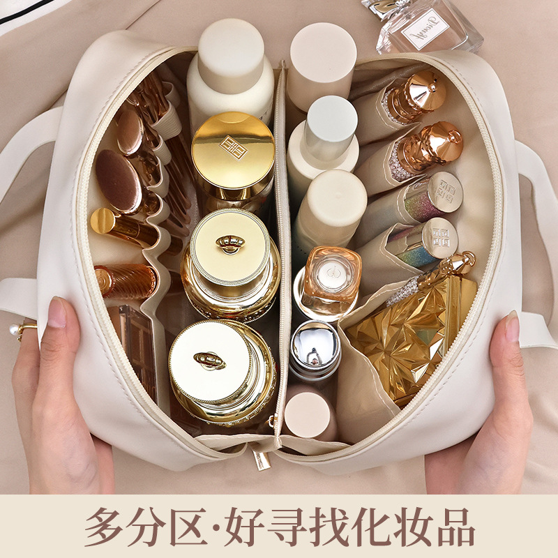 pu makeup bag with large capacity, ins style, high appearance level, portable travel bag with large capacity, high-end feel, large storage bag Specification drawing