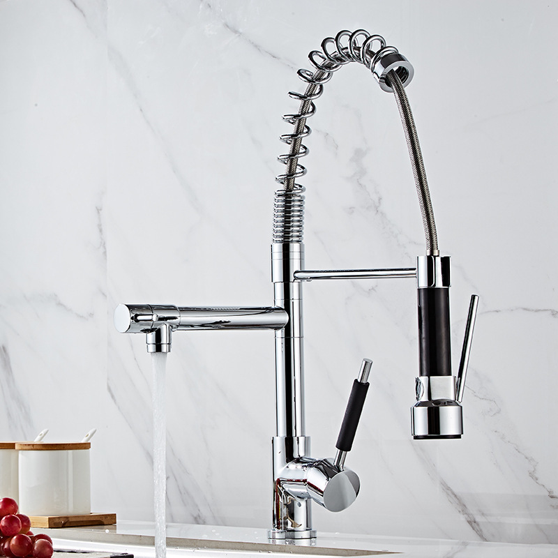 Cross-border high-pressure dual-purpose spring kitchen faucet, pull-out cold and hot sink, washbasin, telescopic shower faucet details Picture