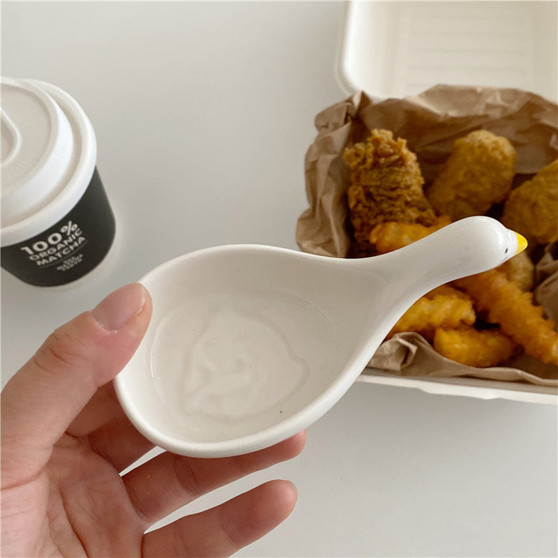 Cute little duck dipping sauce plate, InS-style creative three-dimensional ceramic small plate, cartoon seasoning plate, tomato sauce plate, vinegar plate details Picture