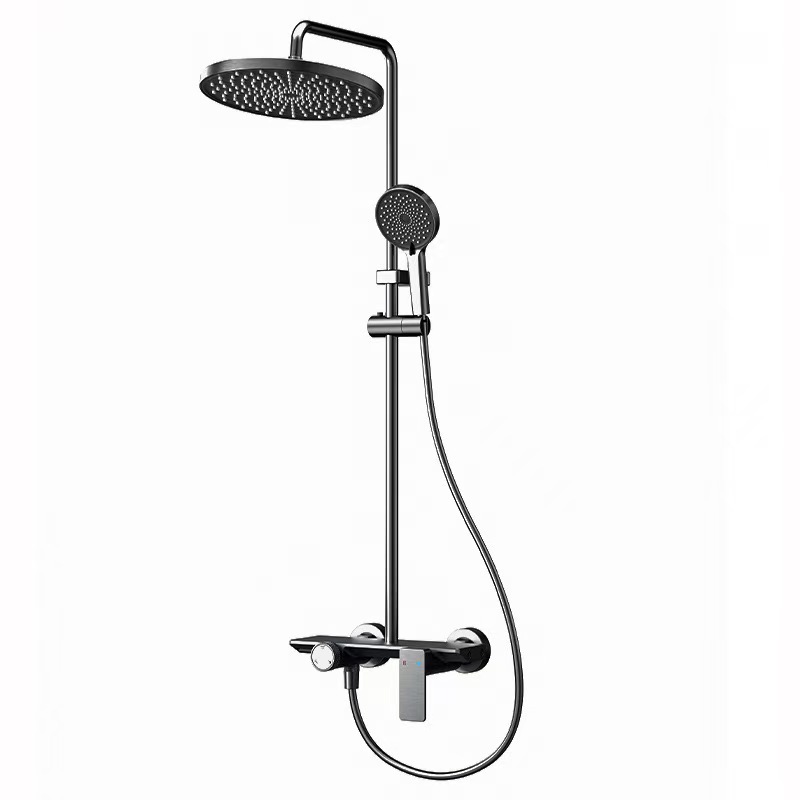 Household shower head set, round top spray gun, grey shower head for home and hotel projects, wholesale available, factory direct sales Item Picture