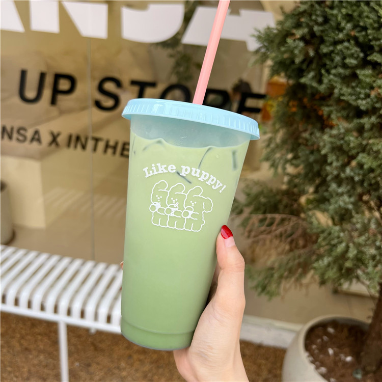 Original works are copyrighted! Korean-style niche cartoon dog summer coffee cup, plastic straw cup, large-capacity portable cup Specification drawing