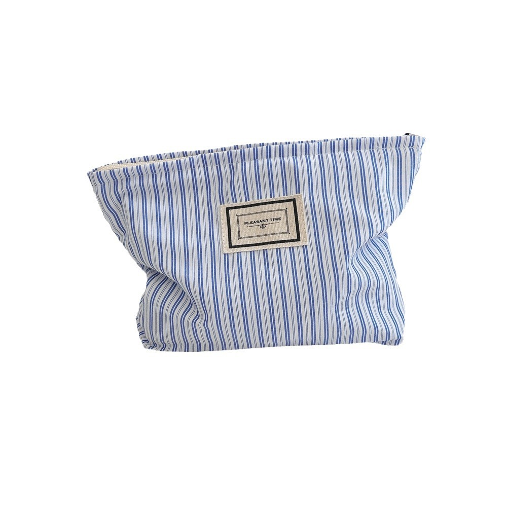 311024 Fresh Blue Striped Makeup Bag, large-capacity toiletry bag, Portable cosmetics storage bag for business trips and travels Item Picture