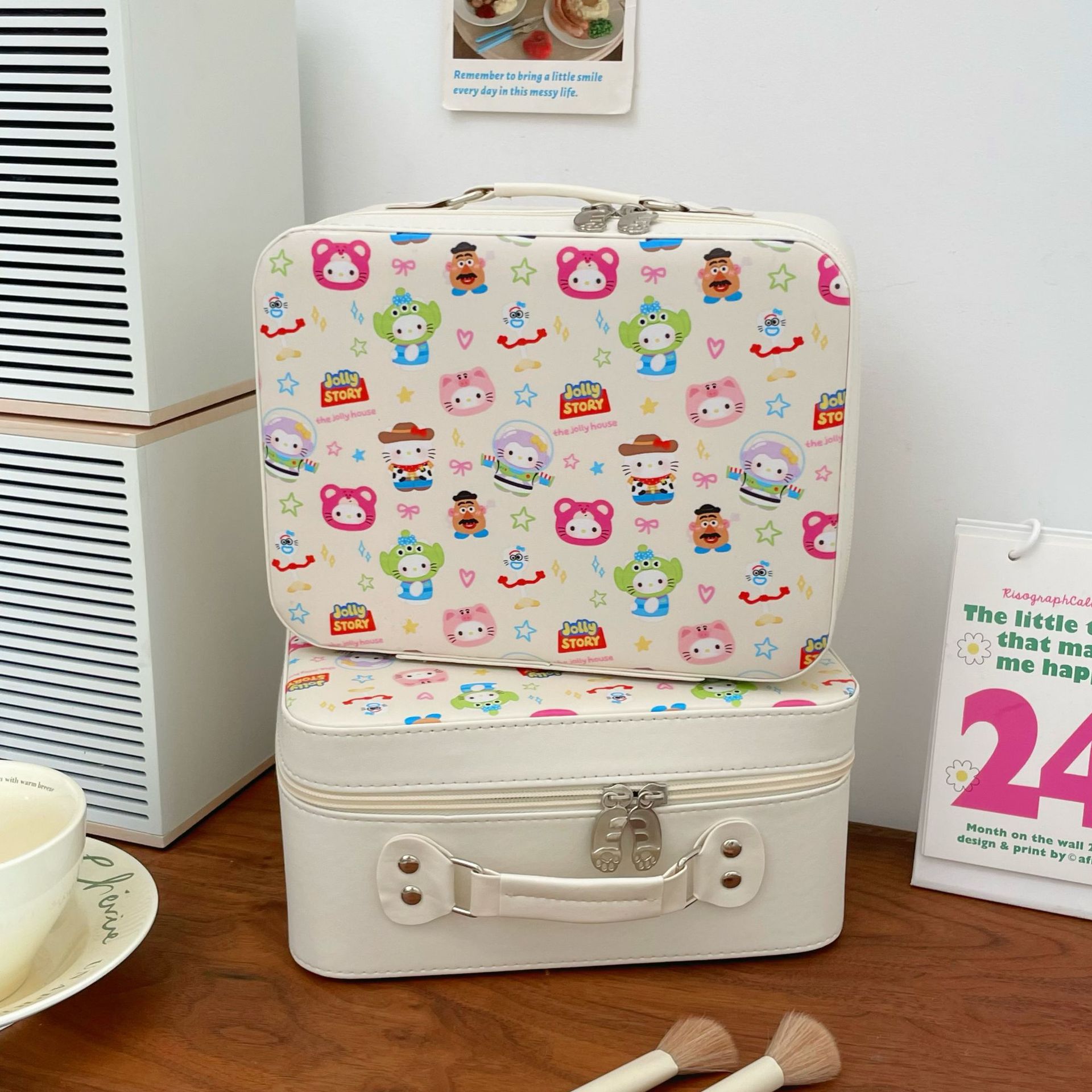 Cartoon Toy Story makeup box, high appearance level, large capacity with mirror, makeup bag, skin care product storage suitcase full figure