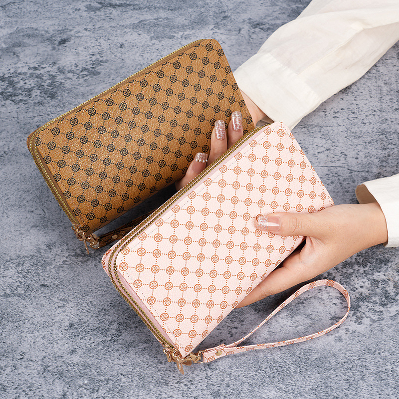 New flower-patterned long wallet for women, hand-held bag, mobile phone bag, coin purse, multi-functional card case, zipper bag, wallet details Picture