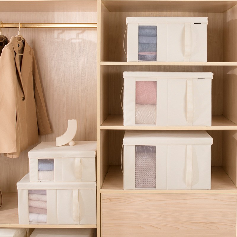 Zhixiangjia's new transparent storage box, windowed solid-color clothing organization box, household items, children's clothing storage box details Picture