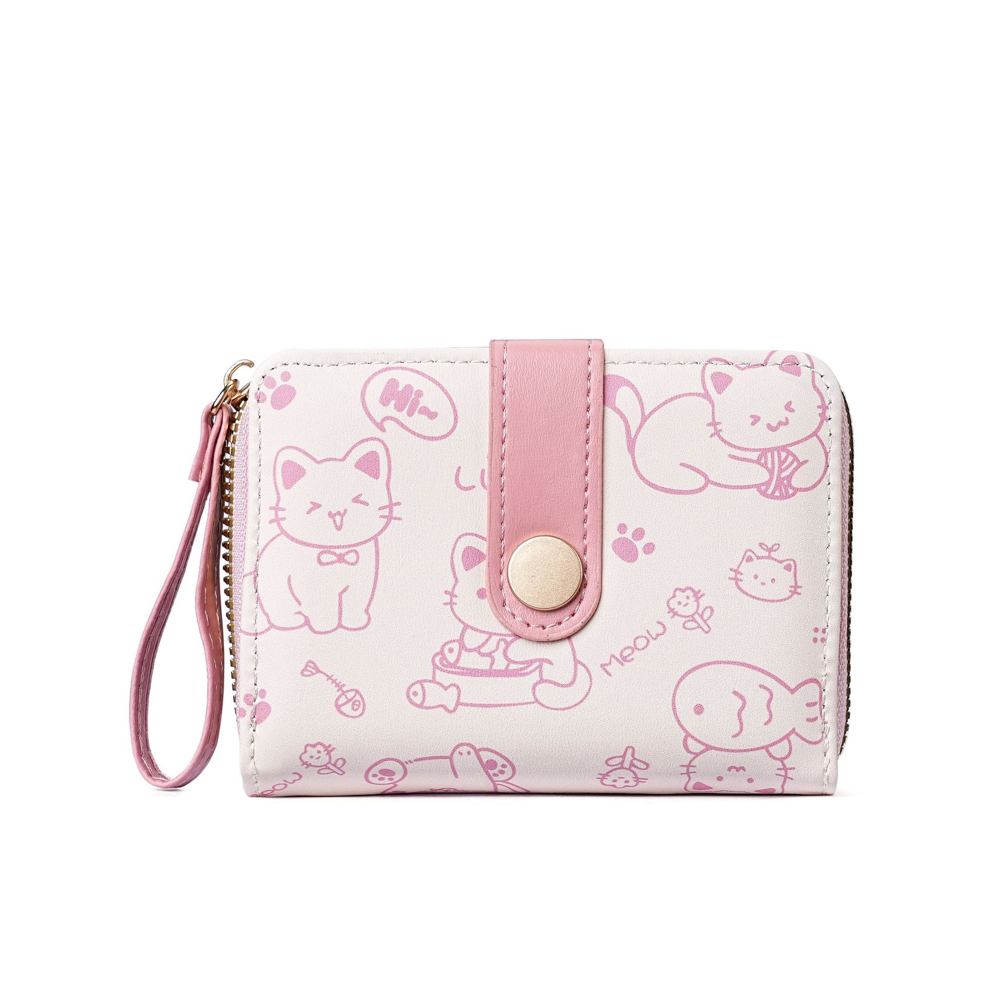 Ailun's simple and heartwarming little cat Japanese-style ladies' buckle pocket, hand-held multi-functional short wallet for women Item Picture