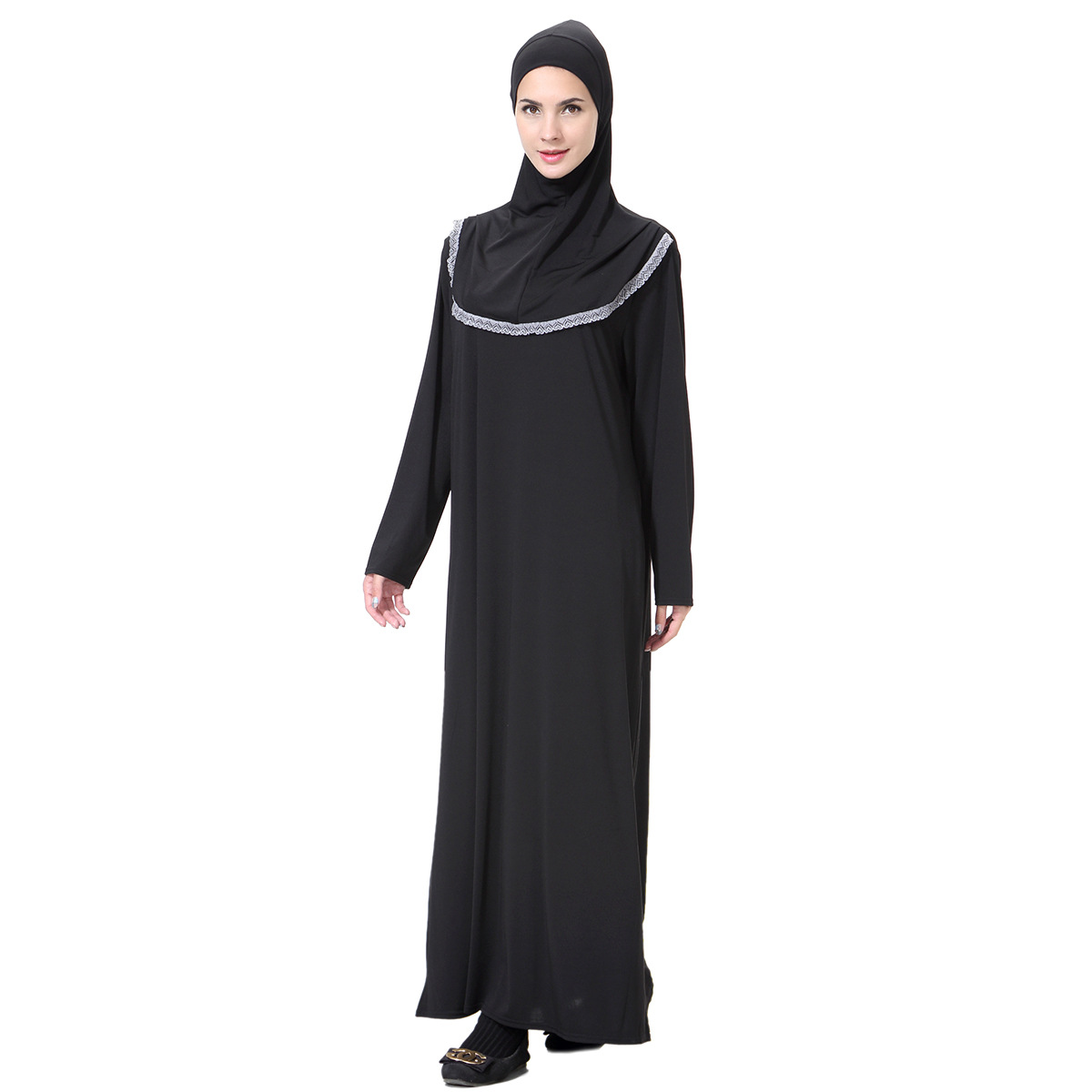 Middle East in stock: Middle East Arab women's long robes, headscarves, solid color casual milk silk long dresses with hats, Hui ethnic style Specification image