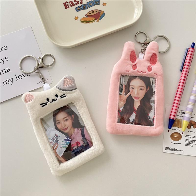 ins Korean plush bear Gumkaka case Polaroid 3-inch photo card case keychain cartoon small card pendant Specification drawing