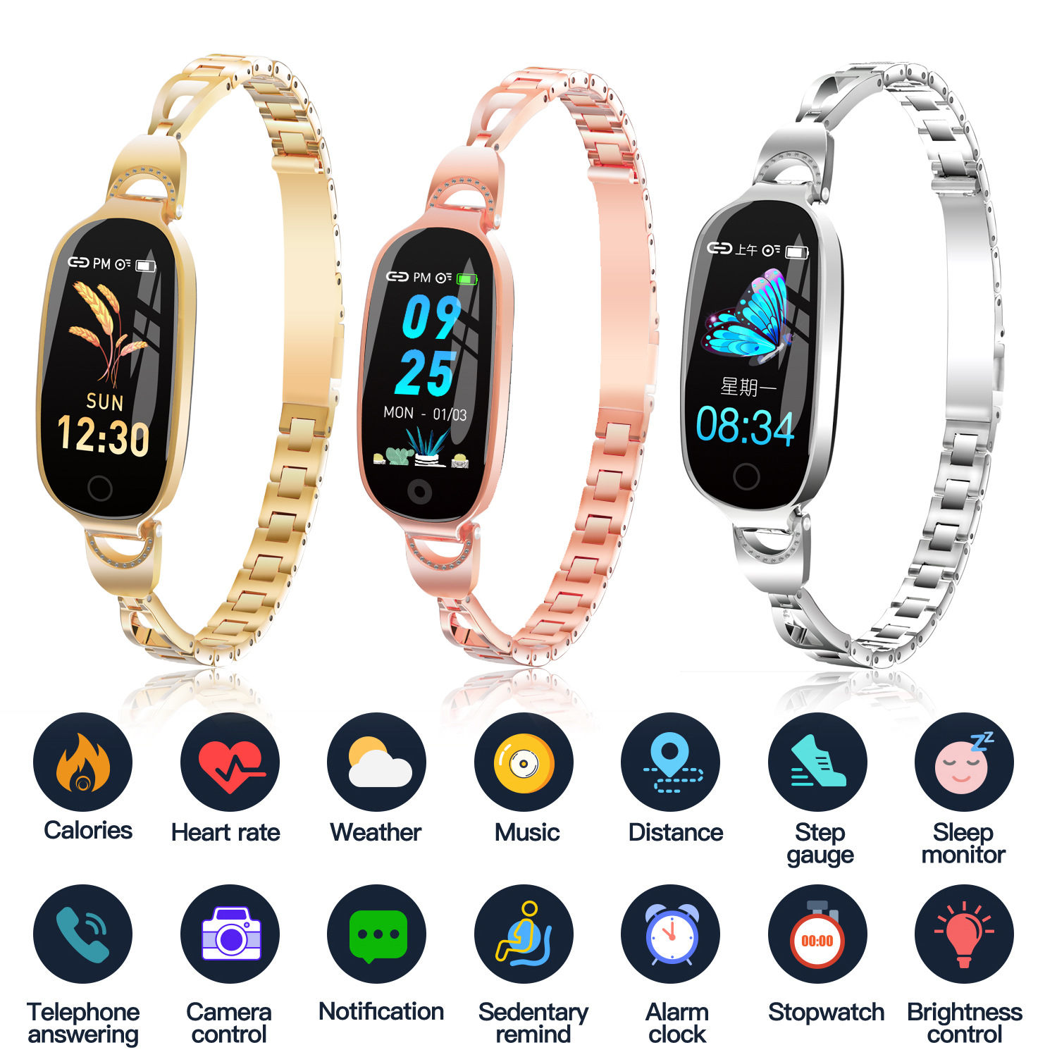 Cross-border F18 smart bracelet Women's Watch, considerate women's menstrual period Bluetooth GPS trajectory watch, Huaqiangbei details Picture