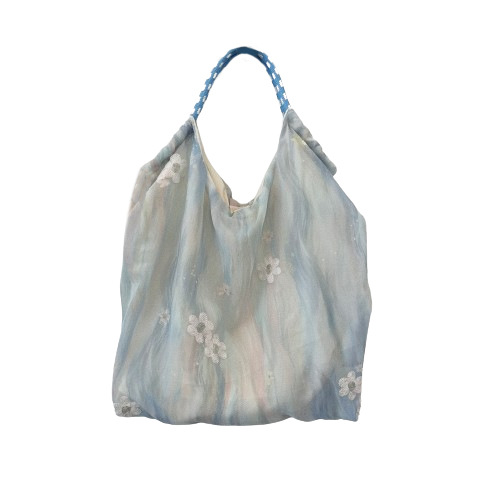 46192 Traditional Chinese style chiffon embroidery fresh and light commuter handbag, artistic canvas bag, travel and vacation single-shoulder bag Item Picture