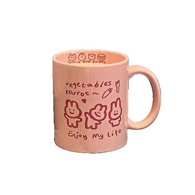 Pink skipping rope, rabbit, straight cup, mug, ceramic cup, household water cup, coffee, milk cup, girl heart gift box set Item Picture