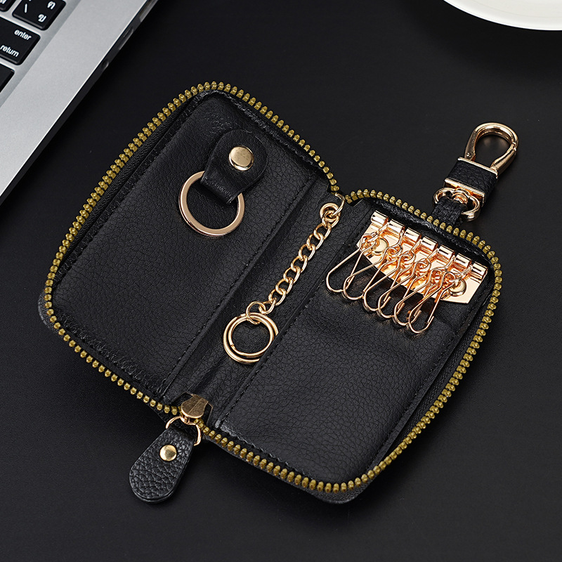 New fashionable multi-functional key case with lychee pattern, mini one-piece key case for both men and women details Picture