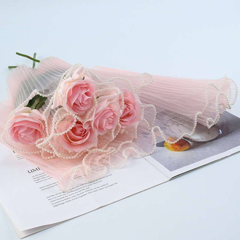 Flower packaging, wave gauze bouquet packaging materials, golden edge pleated gauze mesh wrapping flower paper, floral art mesh, gauze flower shop supplies details Picture