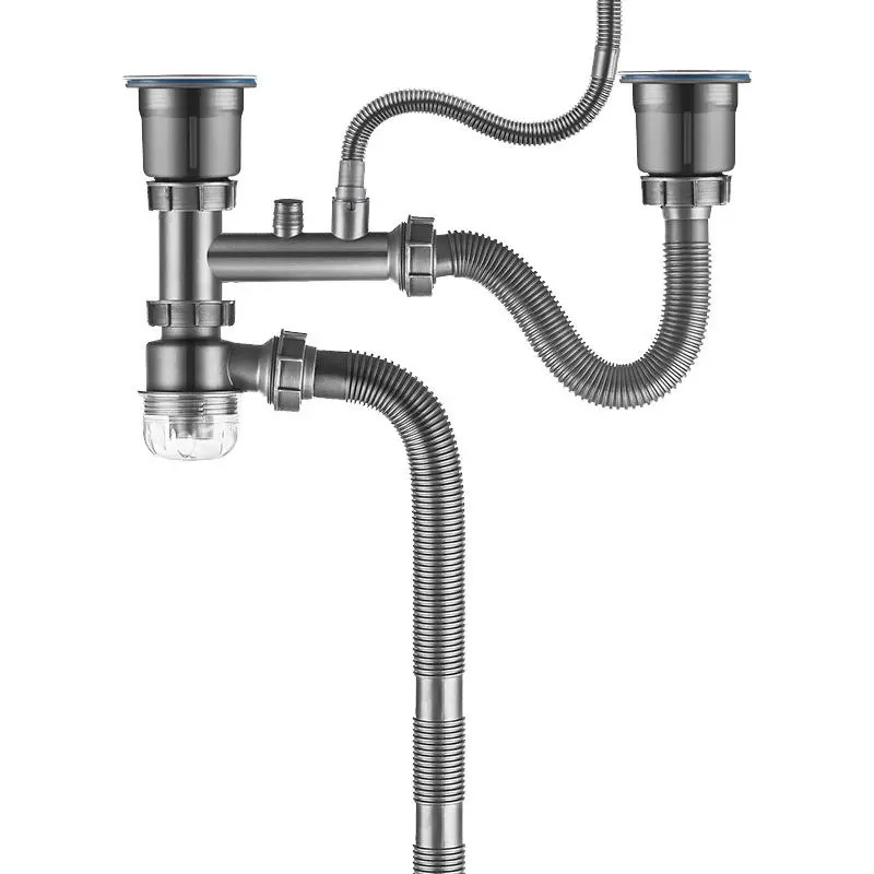 A complete set of kitchen sink accessories, spare parts, universal double-channel drain pipe, anti-odor kitchen sink, and complete drainage system Item Picture