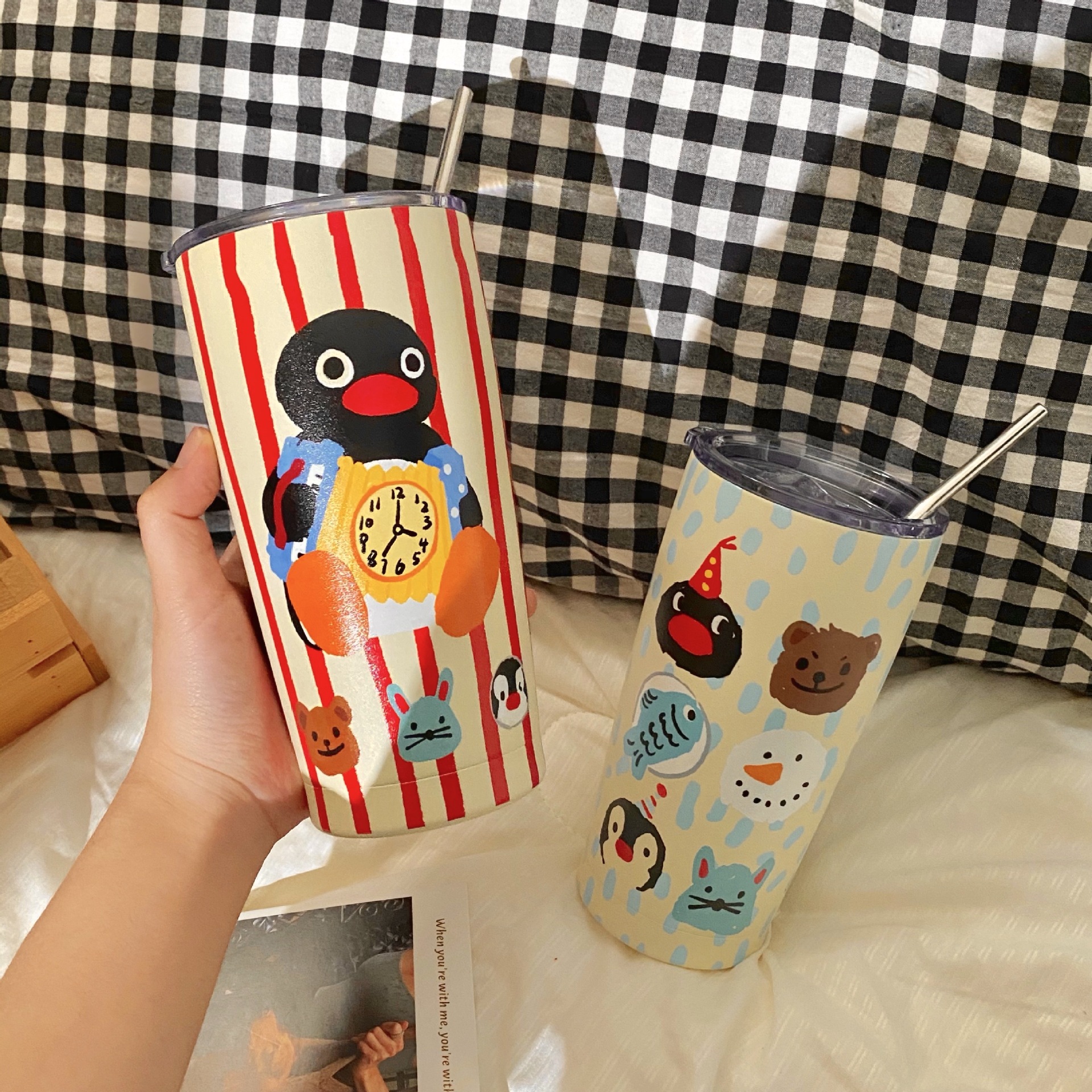 Original! Mini Penguin stainless steel insulated cup, coffee cup, insulated cup, straw, large capacity, high appearance level, water cup for women full figure