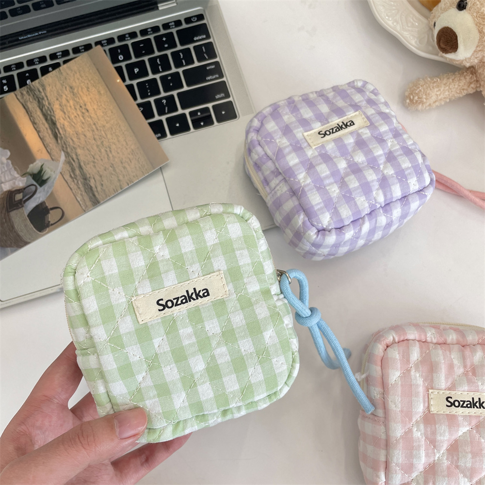 3922 Quilted cotton-padded checkered storage Sanitary Bag, coin bag, Mini Cosmetic bag, Key, miscellaneous items, Student small bag Specification drawing